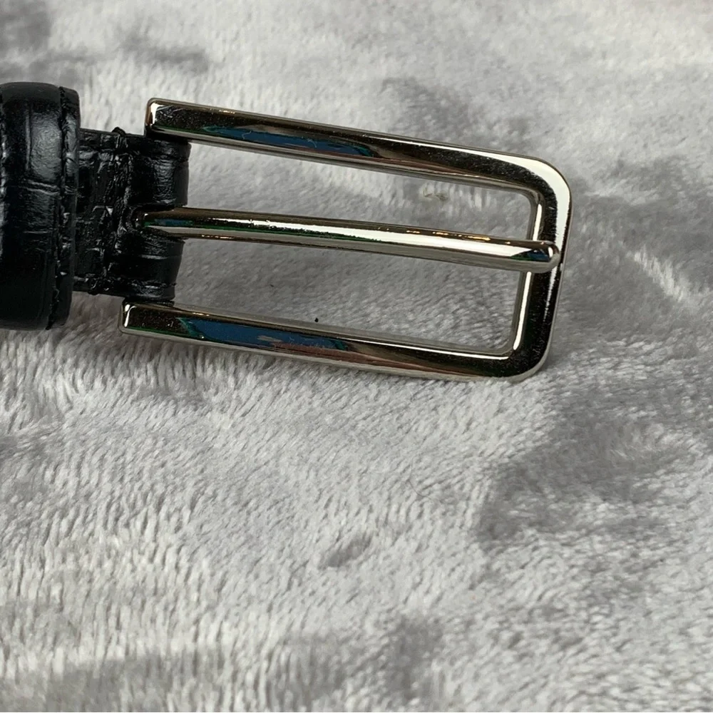 SAS Belt XXL 40 Black Croc‎ Embosses Silver Tone Buckle Made In USA Calfskin EUC
